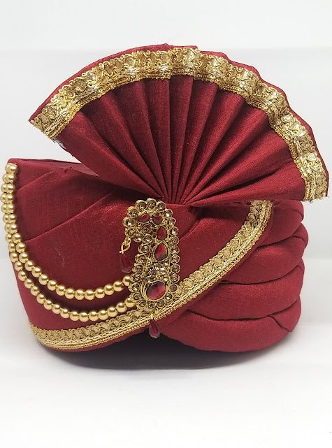 Gorgeous Maroon Color Dupion Silk Turban For Men