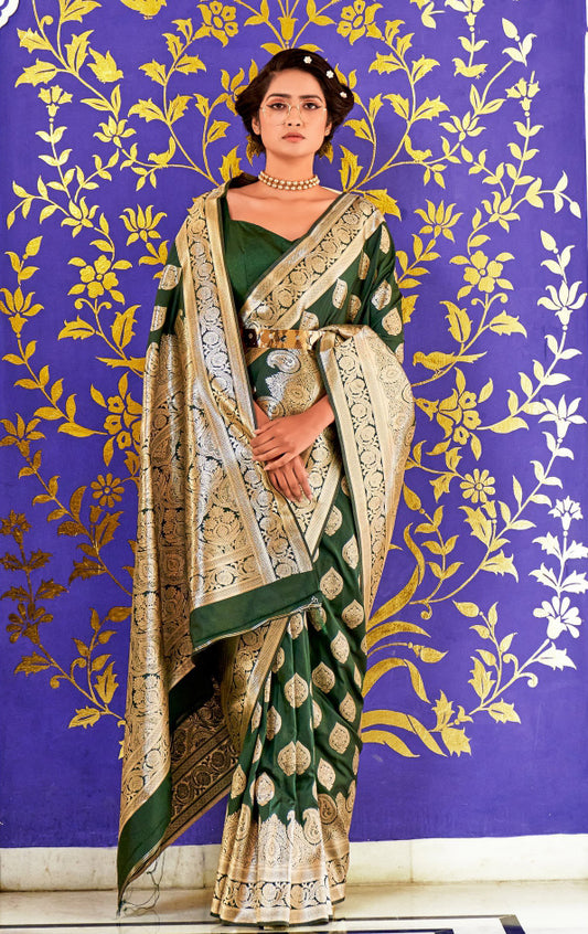 Attractive Green Color Banarasi Silk Designer Sarees For Women