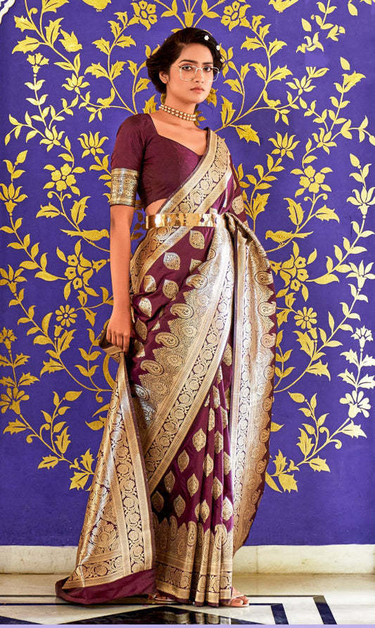 Appealing Banarasi Silk Purple Colored Silk Sarees For Women