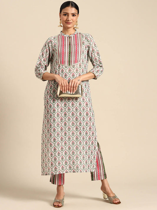 Fabulous Multicolor Moss Digital Floral Printed Kurta With Pant