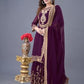 Wonderful Purple Color Faux Georgette Sharara Suit With Heavy Embroidery Sequins Thread Work For Women