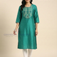 Gorgeous Teal Blue Color Rayon Kurti With Embroidery Work