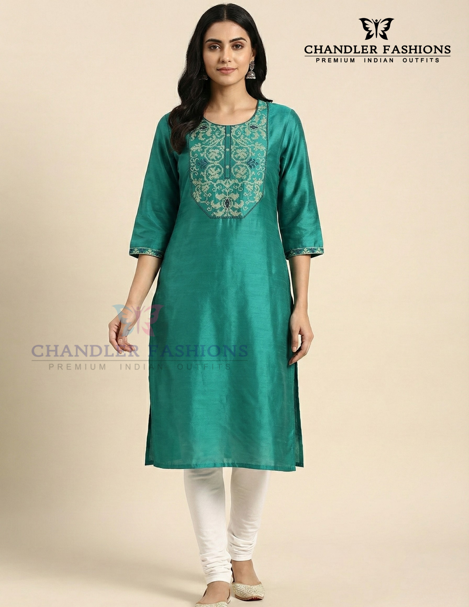 Gorgeous Teal Blue Color Rayon Kurti With Embroidery Work
