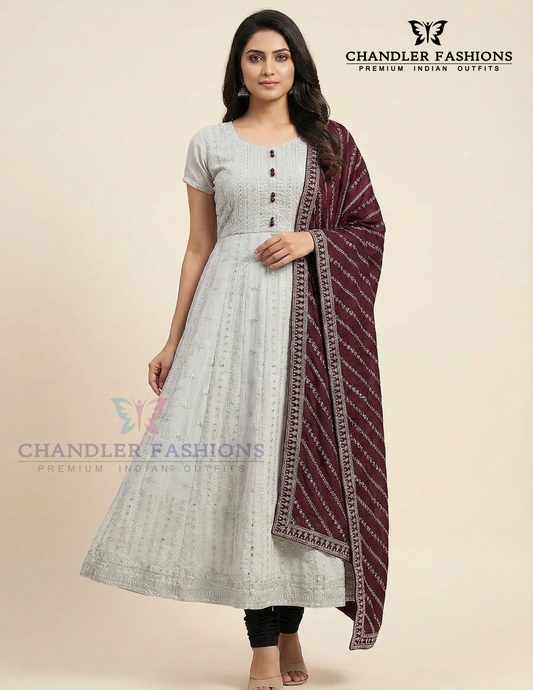 Beautiful Gray And Dark Brown Colored Combo long Dress With Dupatta For Women