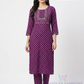 Attractive Purple Color Cotton With Embroidery And Printed Work Kurti Suits