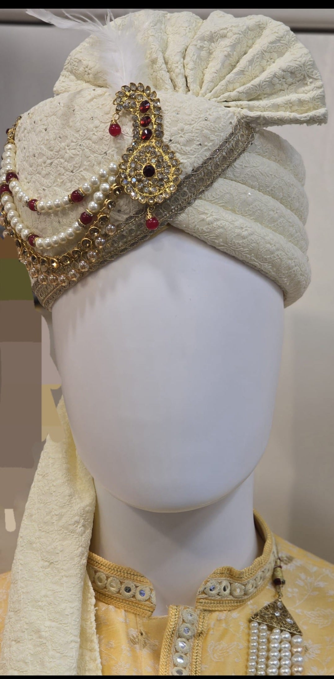 Attractive Off White Color Designer Wedding Turban With Fancy Dupatta For Men