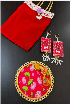 Traditional Festive Pooja Gift Set With Decorative Thali Hanging Ornaments