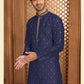 Elegant Blue Colored Poly Cotton Silk Mens Kurta Pajama Sets