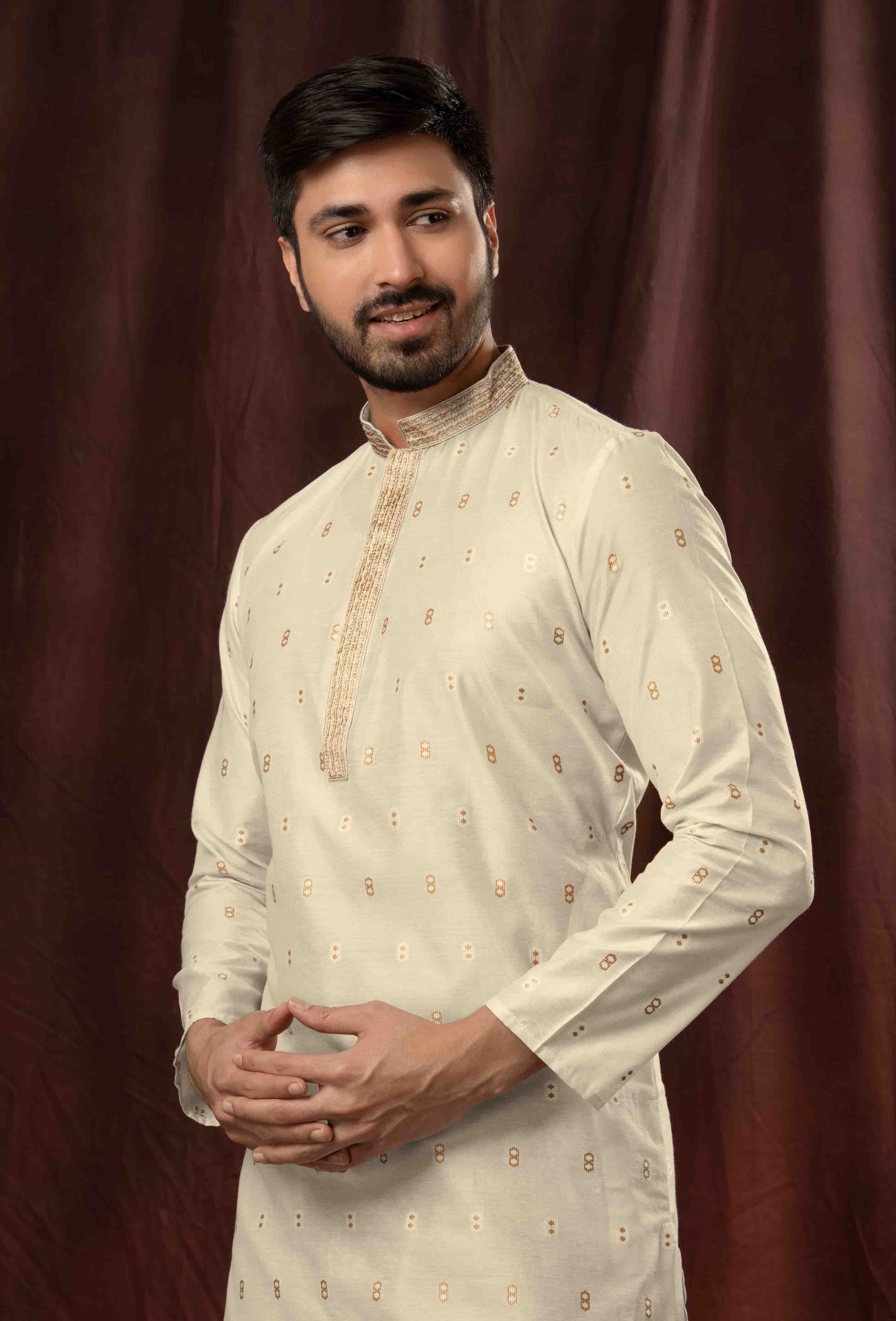 Pleasing White Color Poly Jacquard Kurta In Tempe