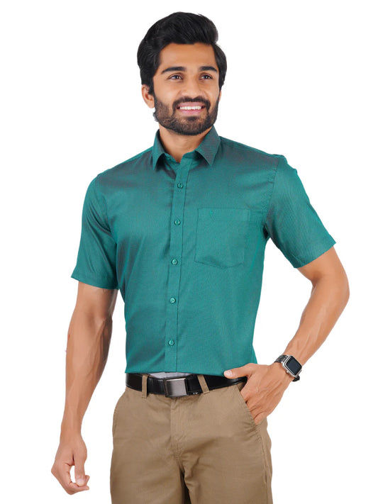 Lovely Teal Blue Color Half Sleeve Plain Shirt For Men