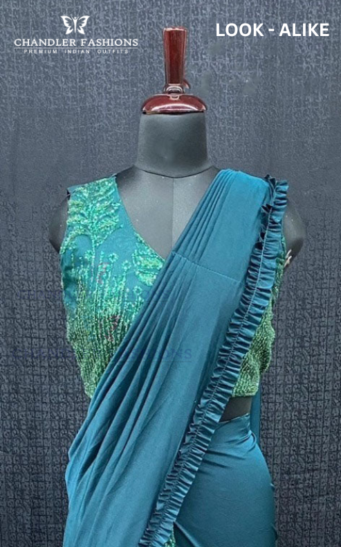Teal Blue Color Lycra Ready To Wear Saree For Women Near Me