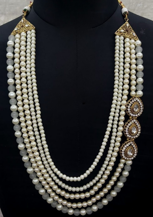 Pretty Gray And White Color With Beads And Stone Work Men's Mala