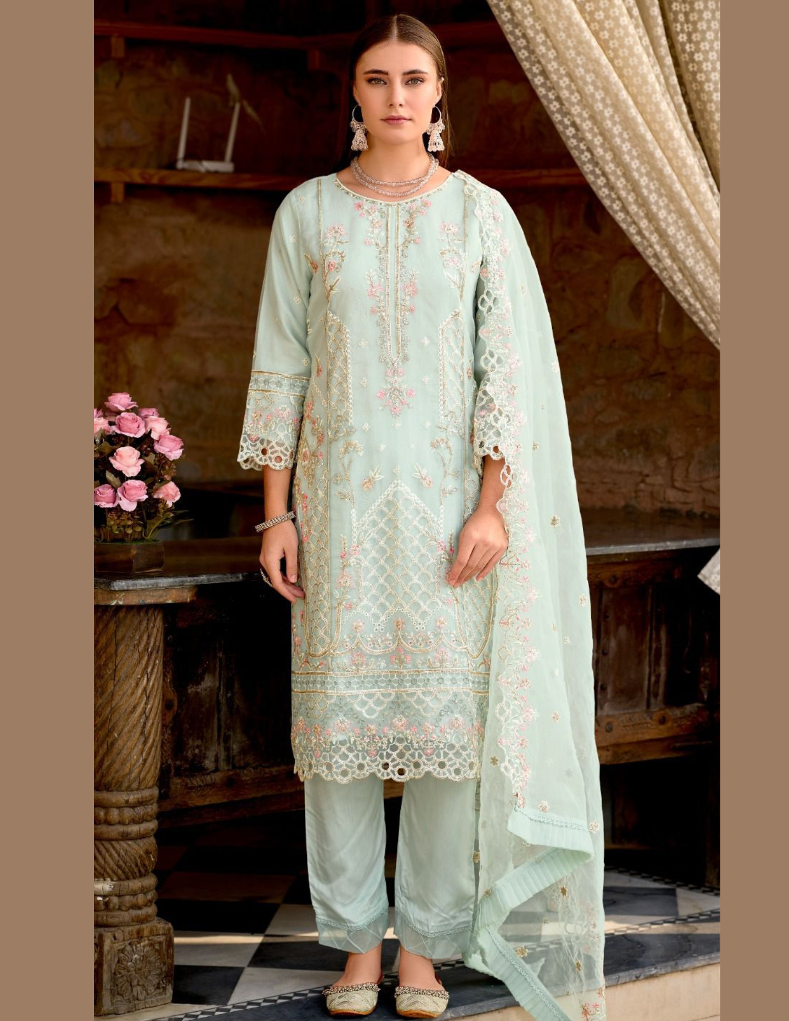 Alluring Light Green Color Organza Heavy Embroidery Work Salwar Suits For Women
