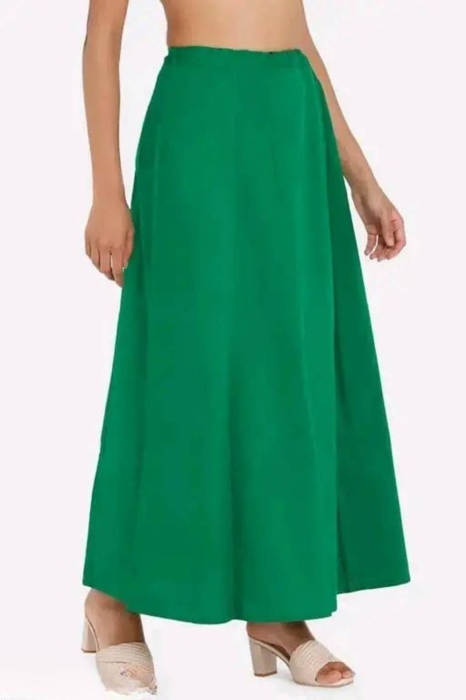 Elegant Green Color Women's Cotton Thread Work Readymade Petticoat For Saree