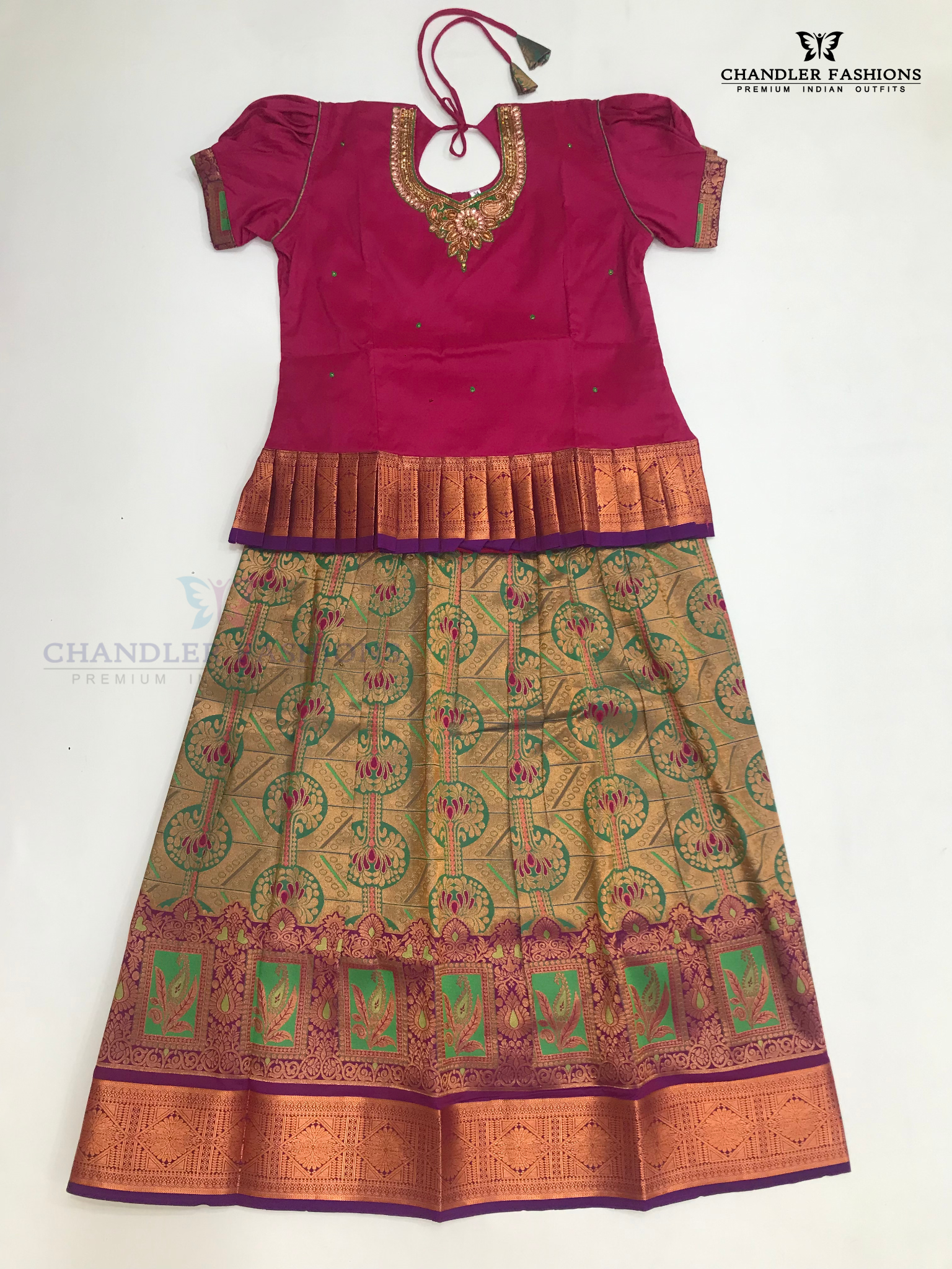 Stunning Pink And Purple Colored Art Silk Langa Sets For Girls