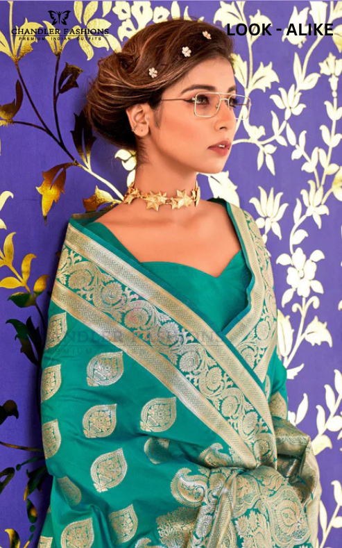 Teal Green Colored Banarasi Soft Silk Sarees For Women Near Me