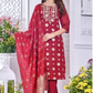 Beautiful Red Color Silk Salwar Suits With Banarasi Dupatta For Women