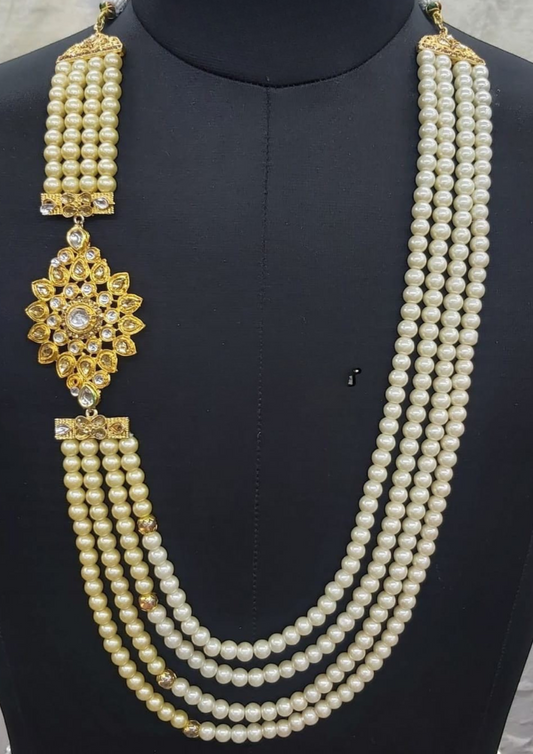 Beautiful Gold Color Unique Designed Mala With Beads And Stone Work For Men
