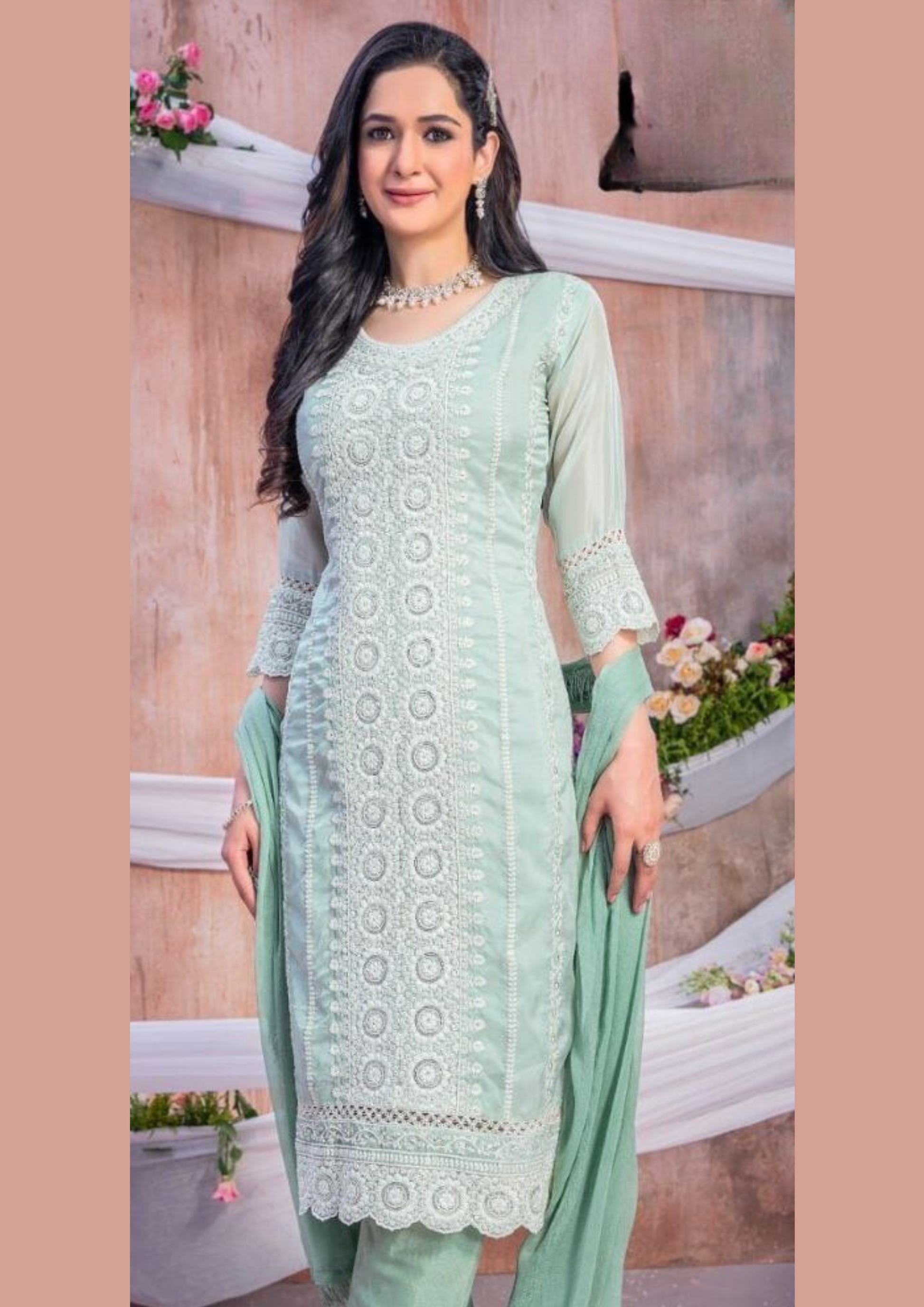  Sea Green Color Heavy Georgette Karachi Work Kurti  Near Me