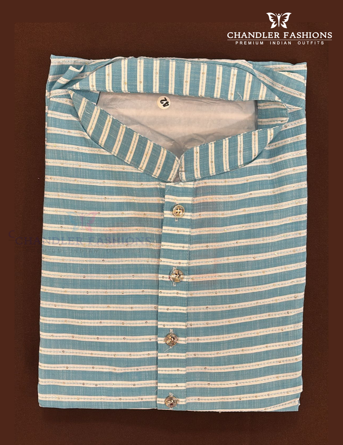 Amazing Sky Blue And White Color Cotton Kurta With Pajama For Men