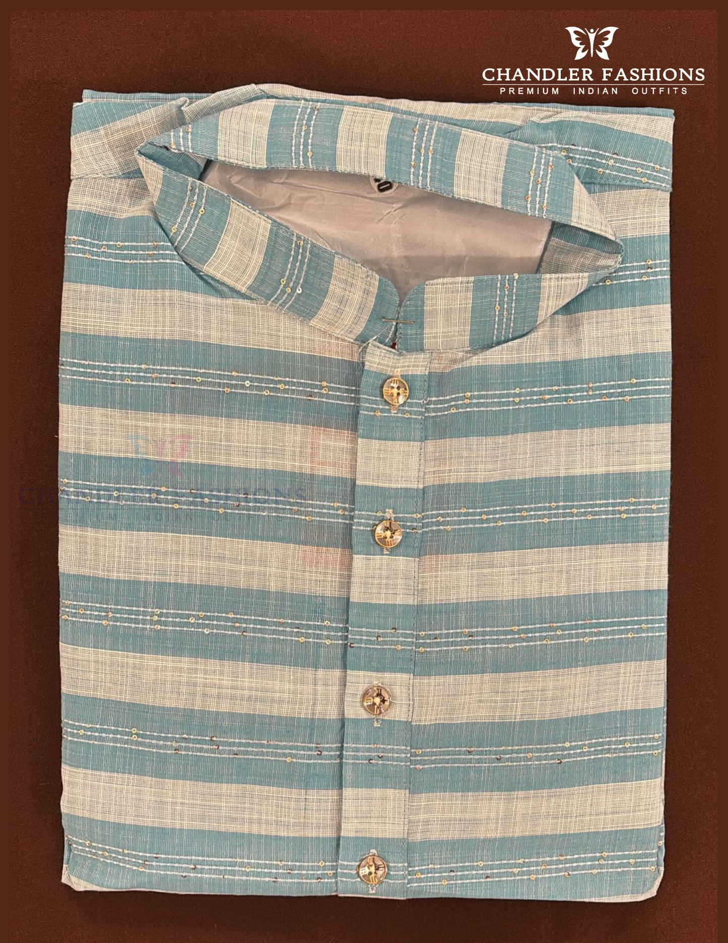 Delightful Sky Blue Color Cotton Kurta With Pajama For Men