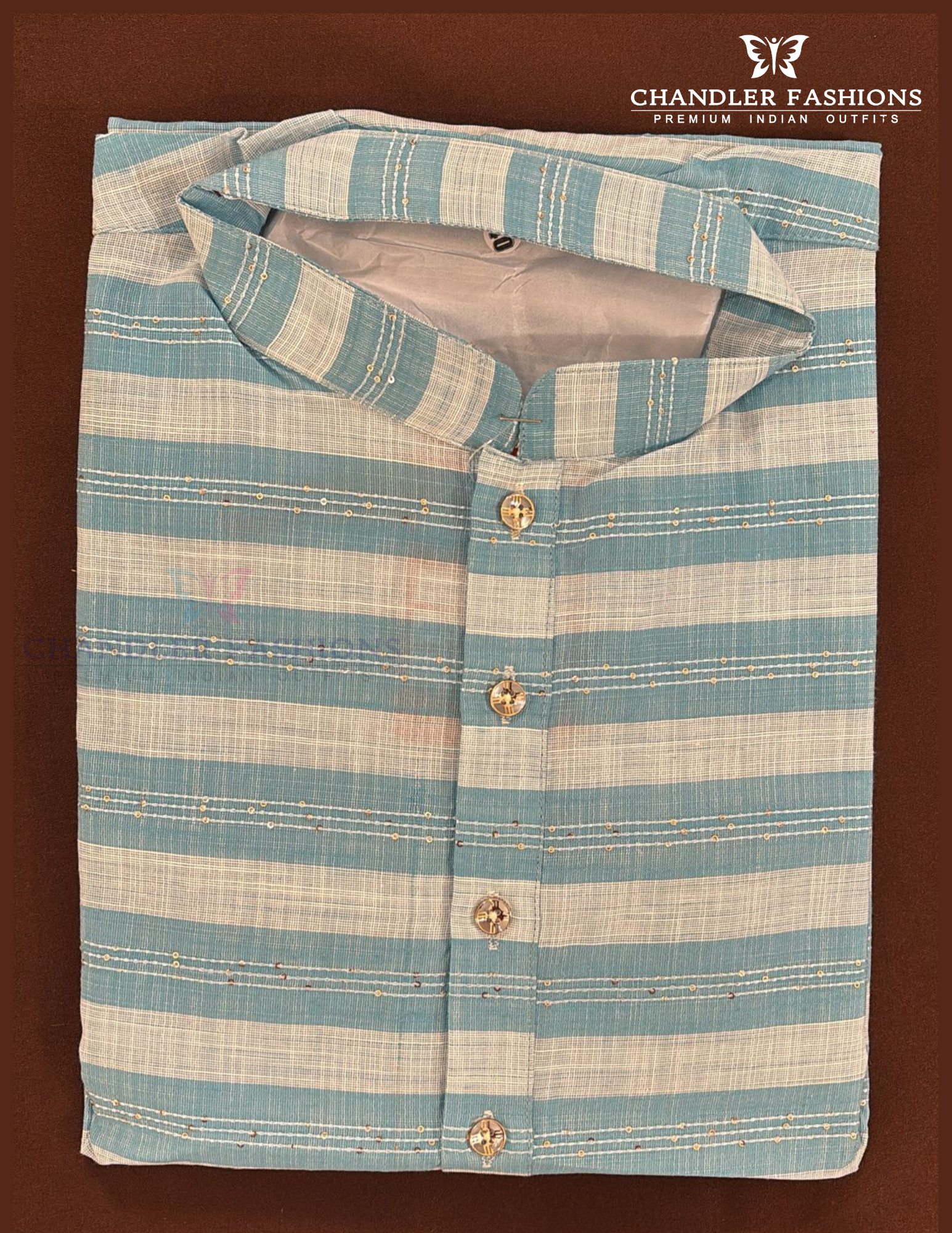 Delightful Sky Blue Color Cotton Kurta With Pajama For Men