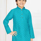 Blue Designer Poly Blended Kurta Pajama Set For Kids Near Me