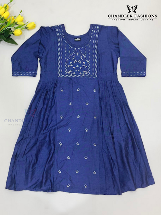 Stunning Blue Color Embroidery And Sequins Work Girls Kurti