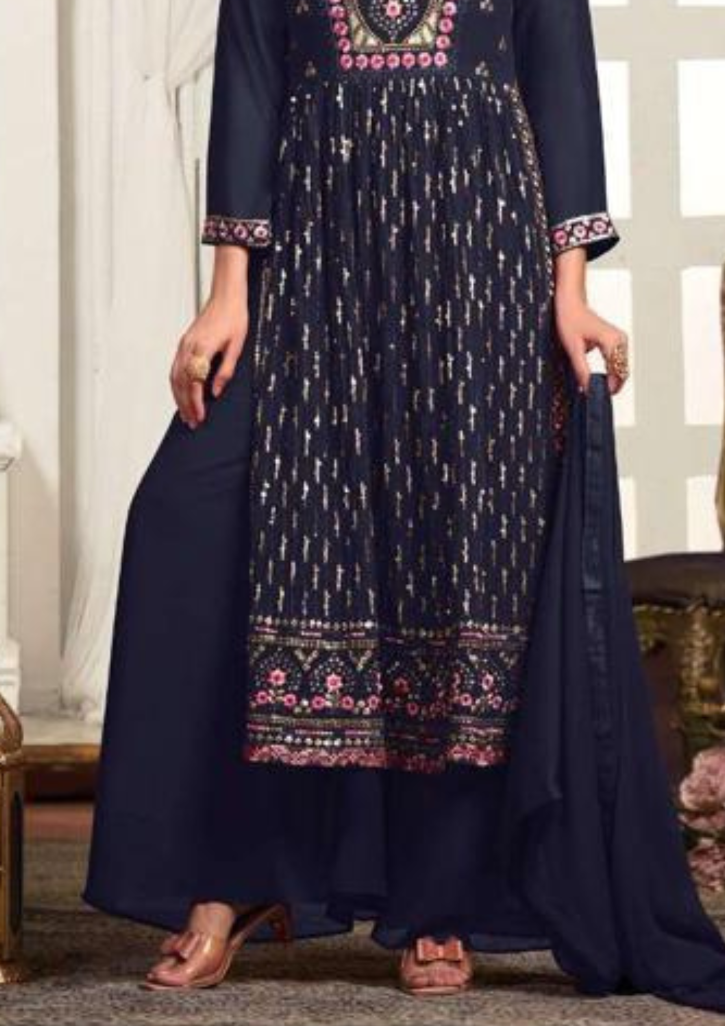 Appealing Blue Color  Kurti With Palazzo Suits In USA