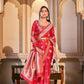 Attractive Satrani Art Silk Gold & Red Color Saree with Blouse piece