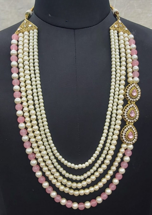Beautiful Light Pink Designer Beads And Stone Worked Mala For Men