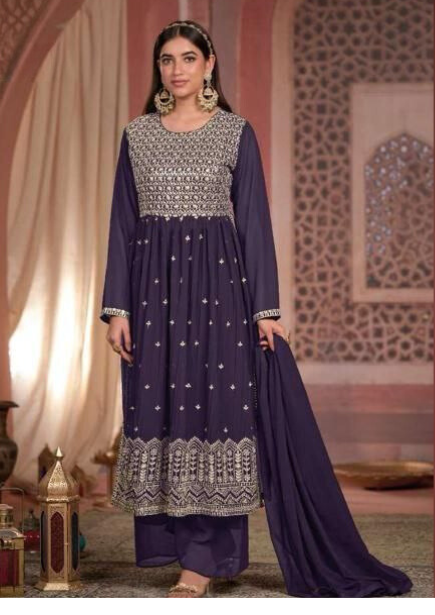 Georgette Embroidered Party-Wear Designer Palazzo Suits in USA