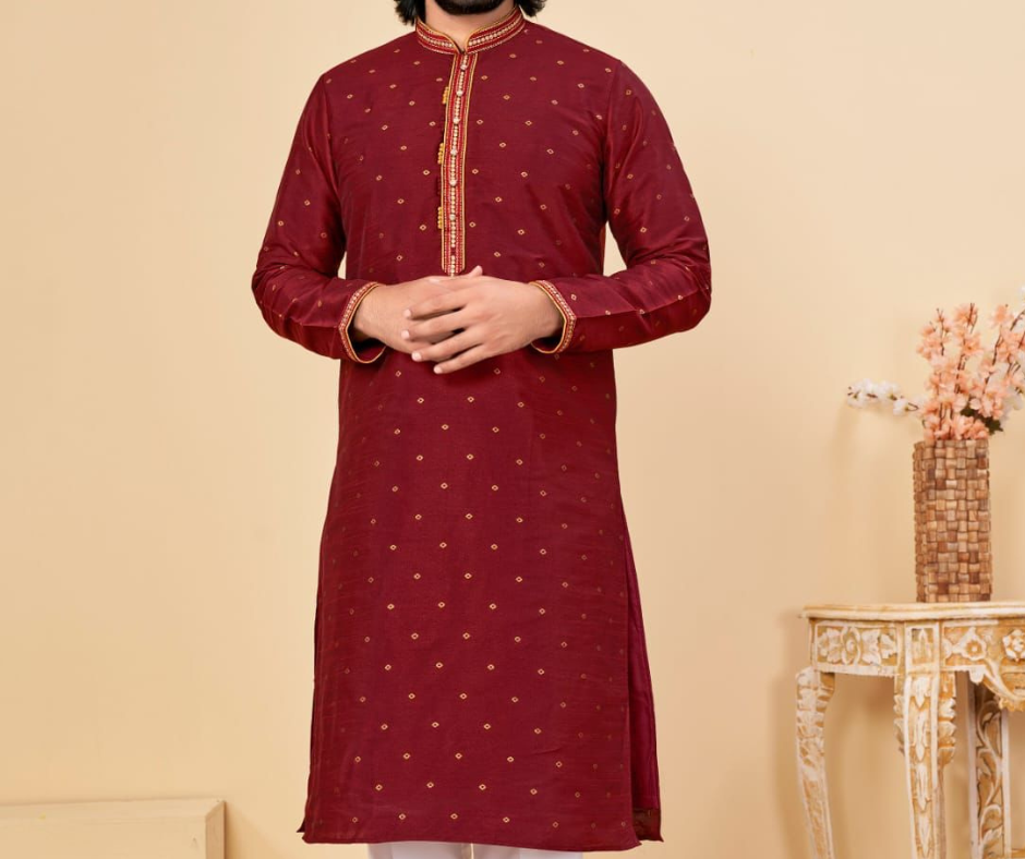 Alluring Red Color Fancy Kurta With Pajama Set In Yuma