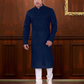 Delightful Navy Blue Color Premium Linen Cotton Kurta With Pajama Set For Men