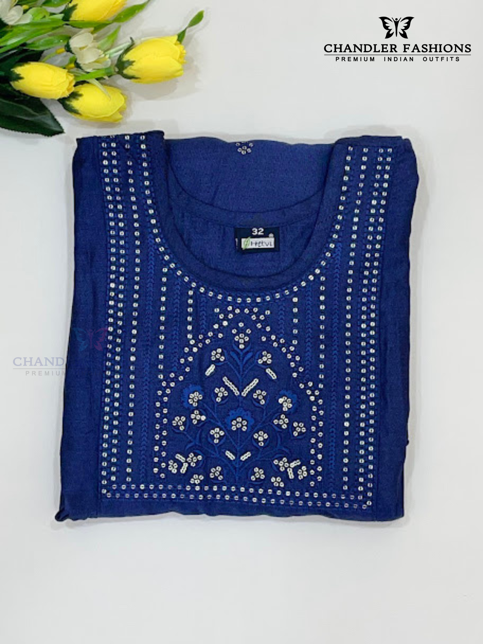 Blue Color Embroidery And Sequins Work Girls Kurti Near Me