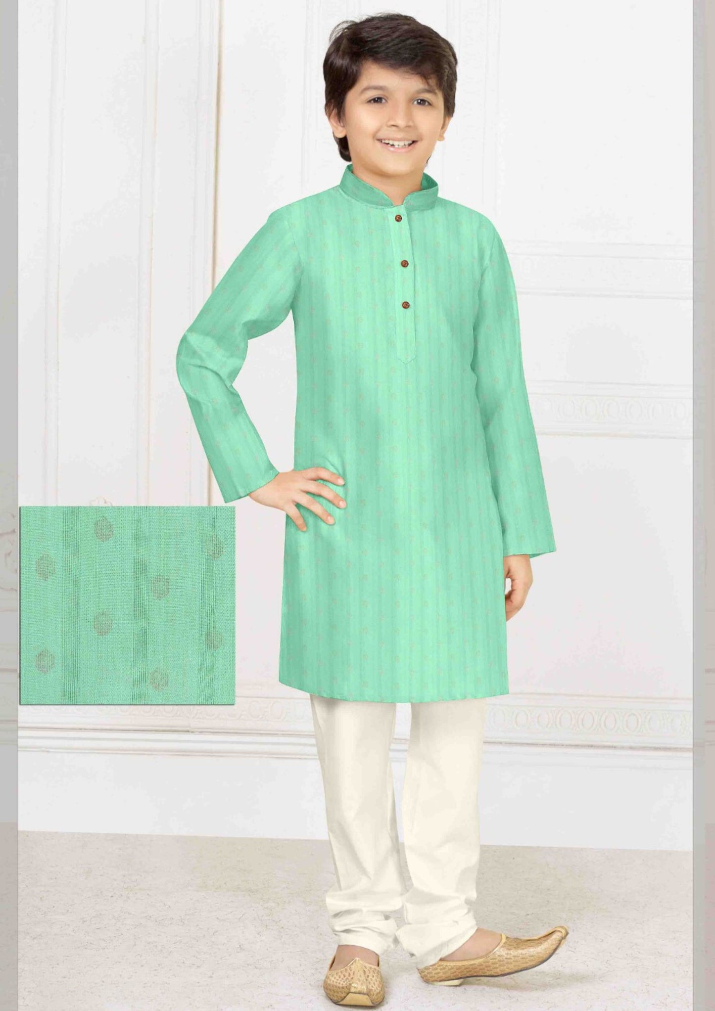 Beautiful Sky Blue Color Designer Poly Blended Kurta Pajama Set For Kids