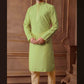 Appealing Light Green Color Poly Jacquard Kurta With Pajama Pant For Men