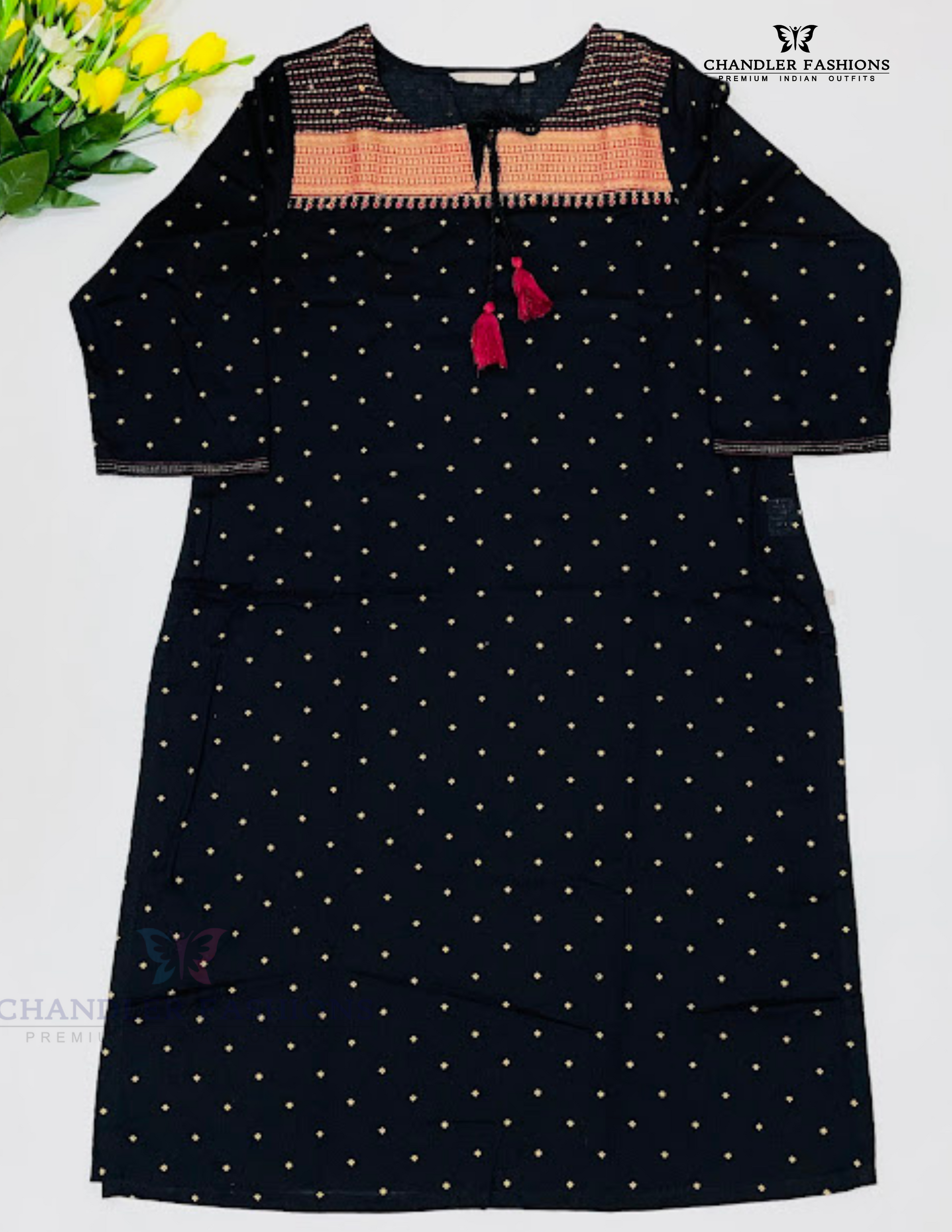 Appealing Black Color Cotton Kurti With Robe Dazzles Work For Women