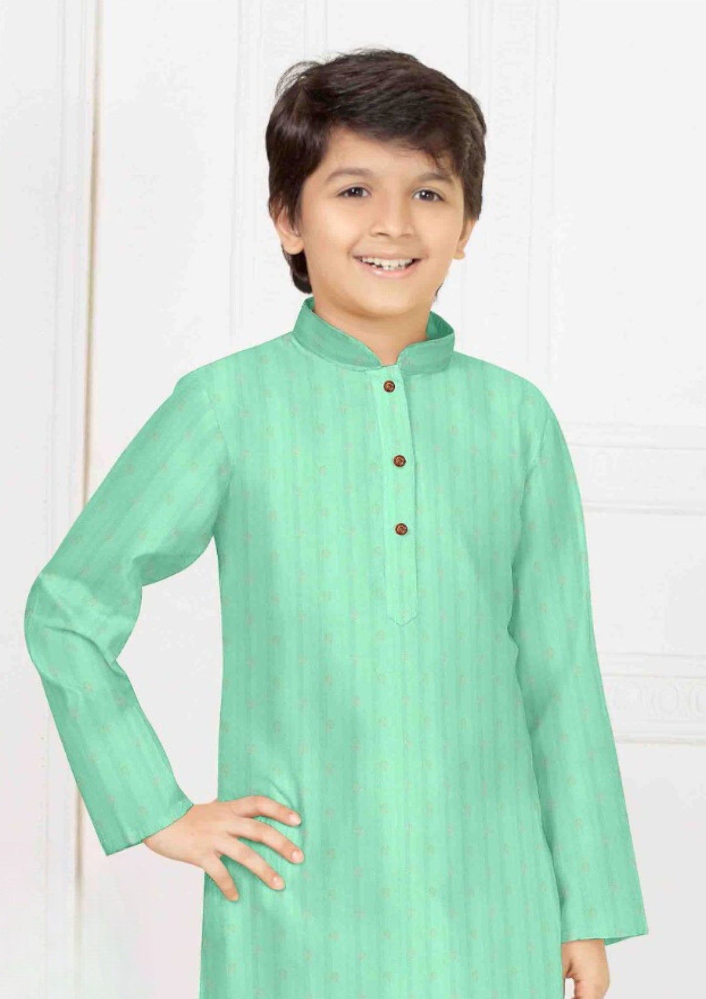 Sky Blue Color Designer Poly Blended Kurta Pajama Set For Kids Near Me