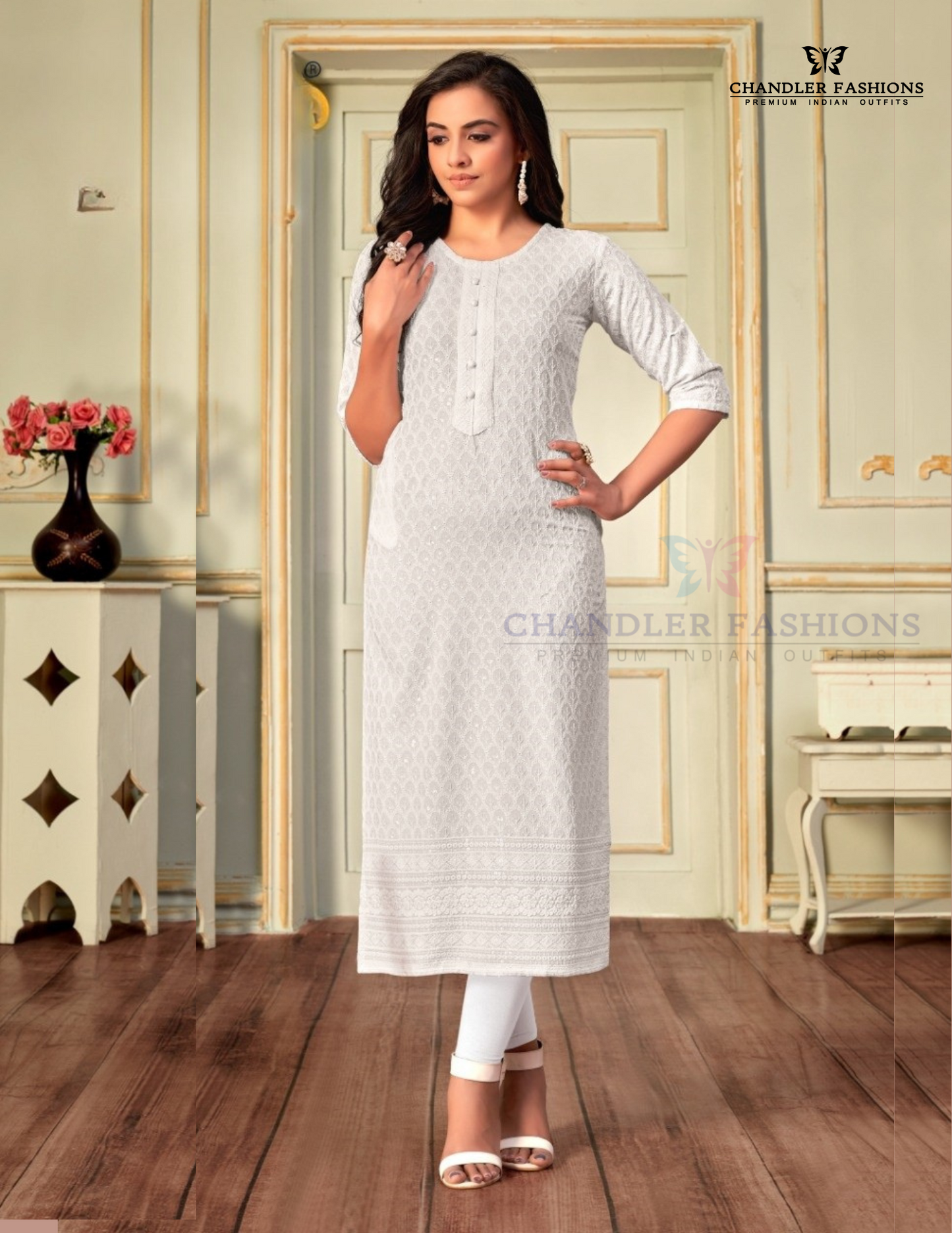 Amazing White Color Rayon With Embroidered Kurti For Women