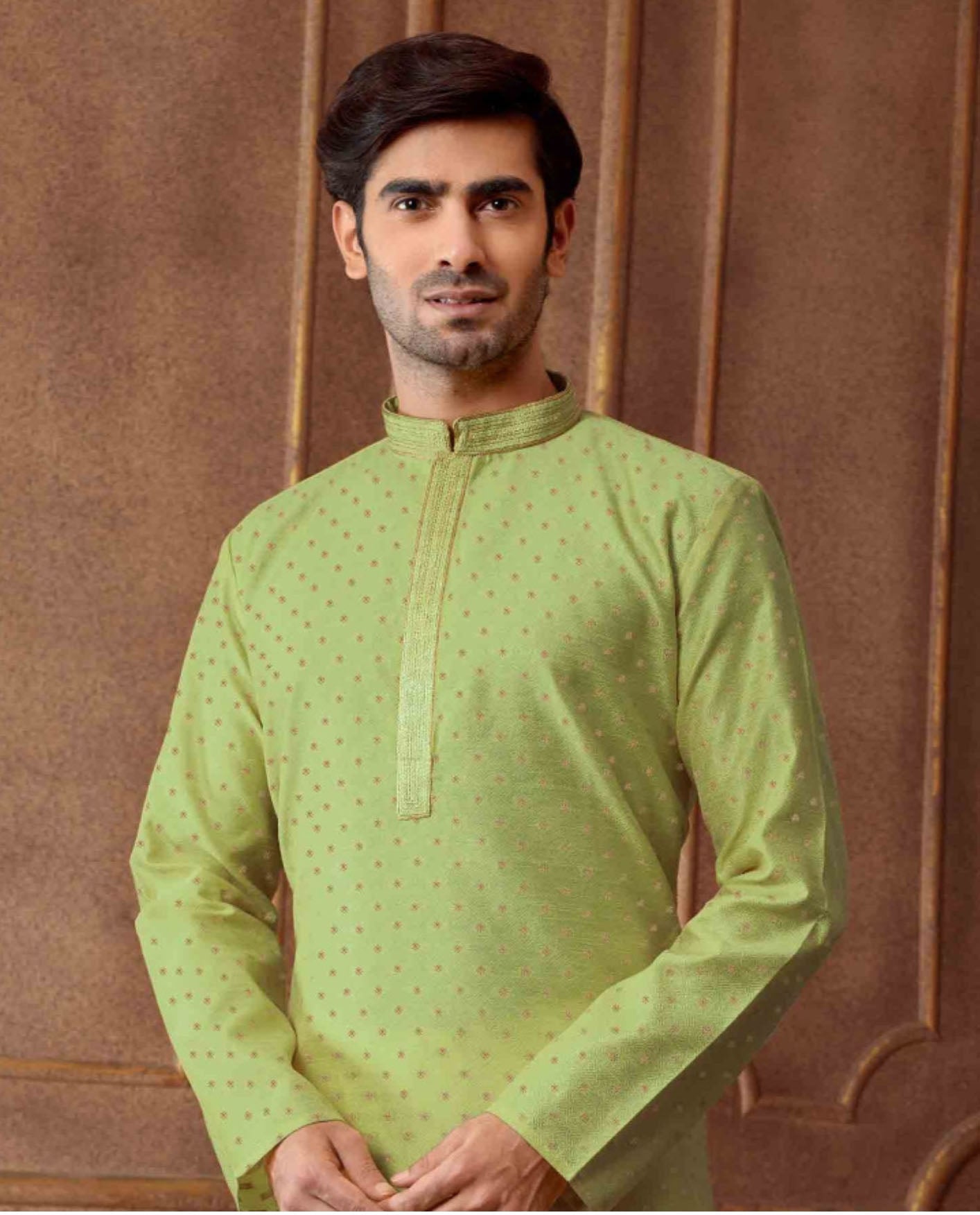 Appealing Light Green Color Poly Jacquard Kurta In Mesa