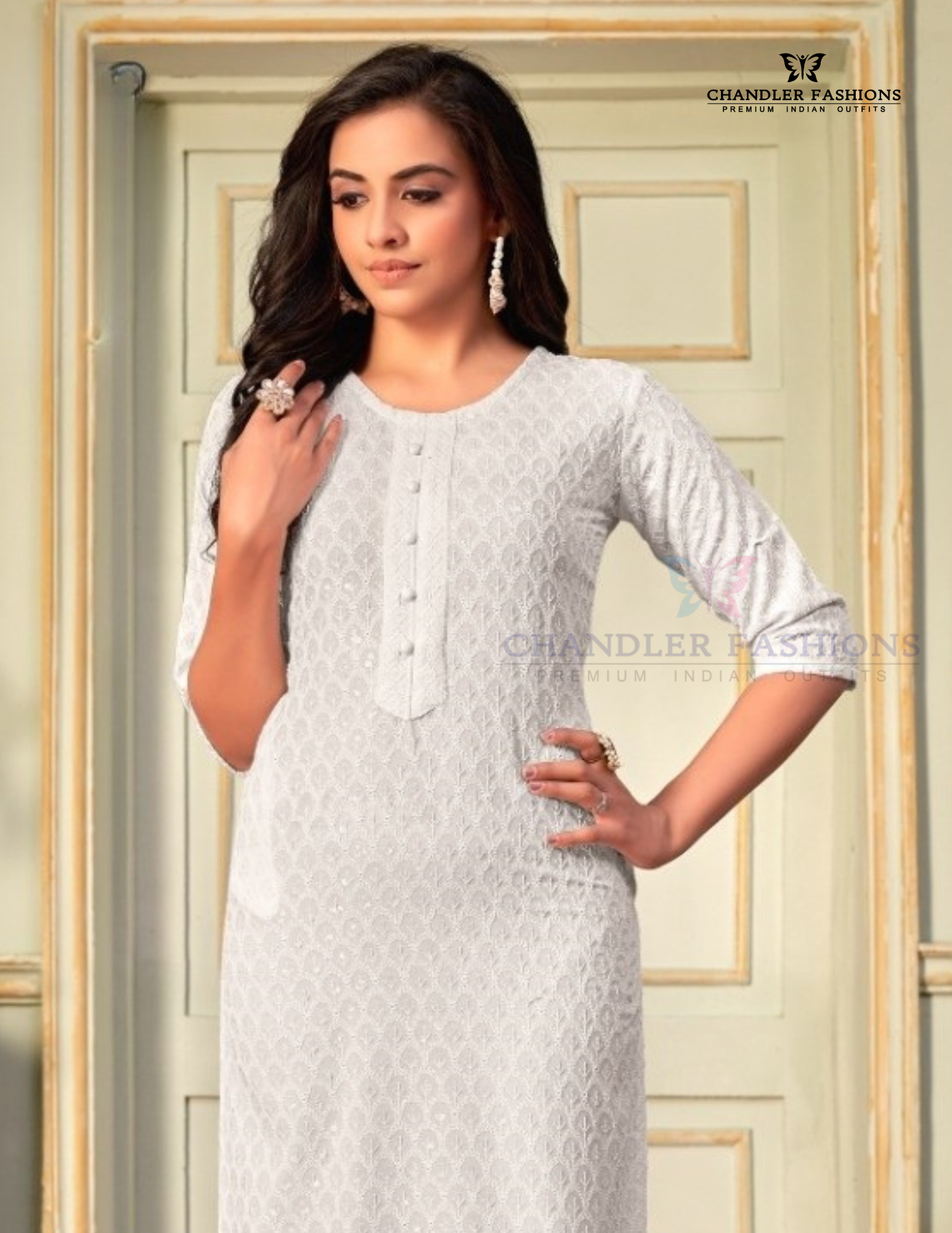 White Color Rayon With Embroidered Kurti For Women Near Me