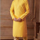 Attractive Yellow Color Poly Jacquard Kurta With Pajama Pant For Men