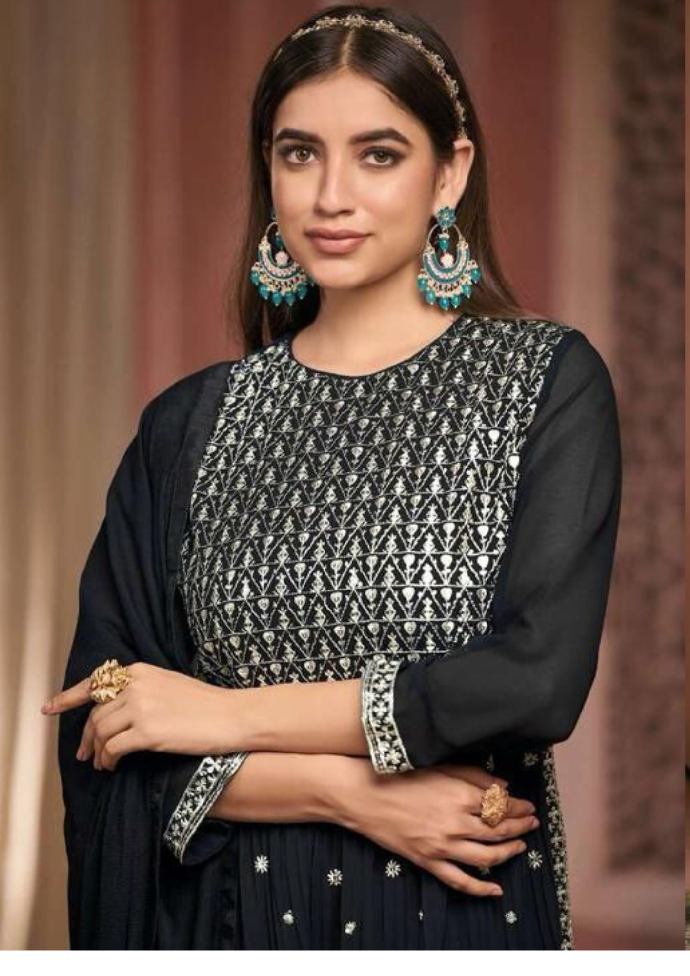 Black Georgette Embroidered Party-Wear Designer Palazzo Suits Near Me