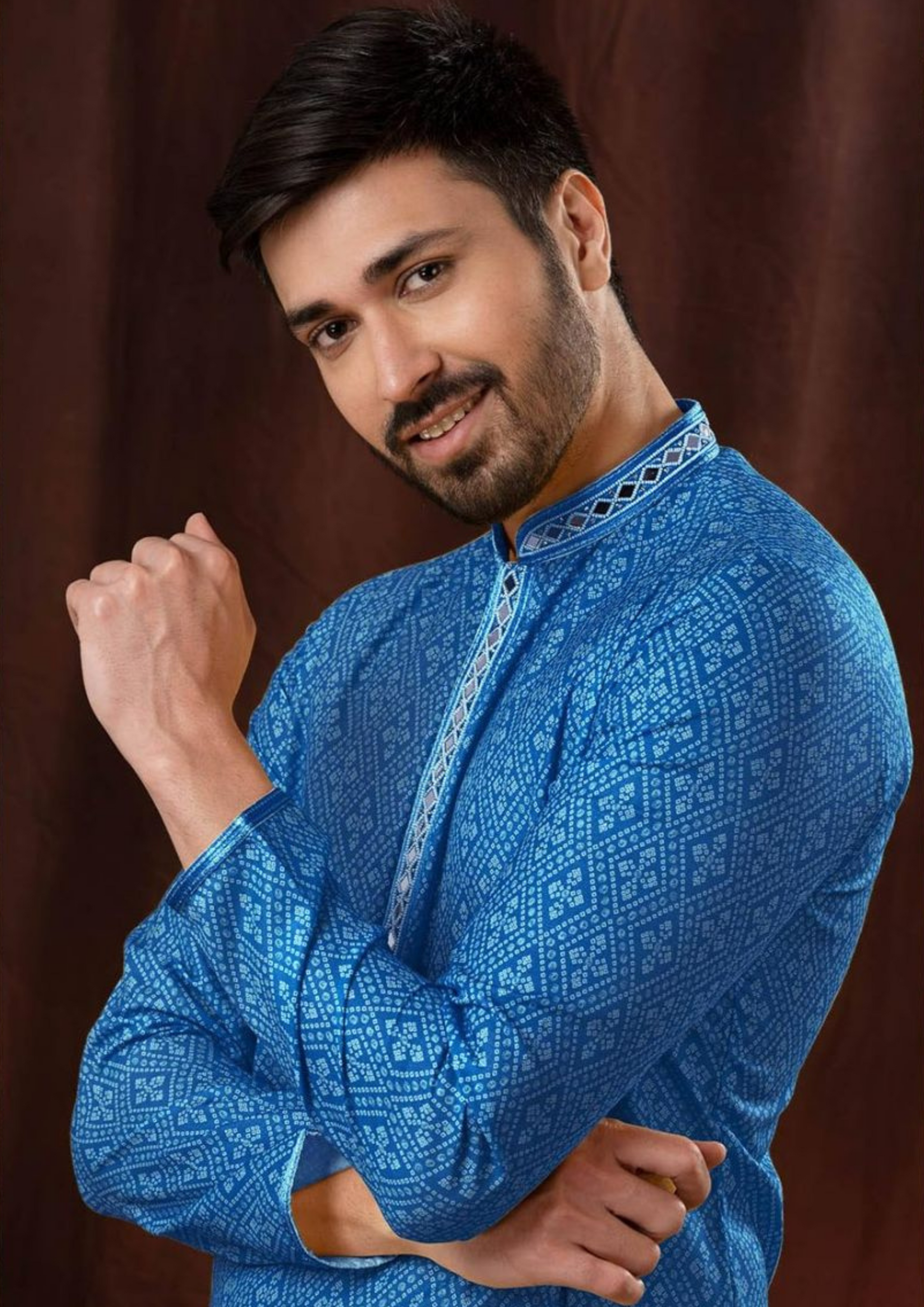 Blue Poly Cotton Kurta Pajama For Men Near Me