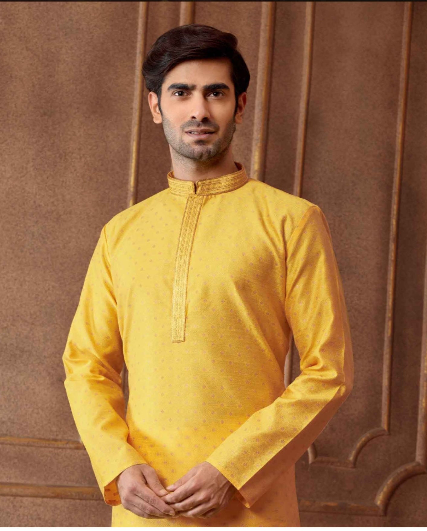 Attractive Yellow Color Poly Jacquard Kurta In Prescott