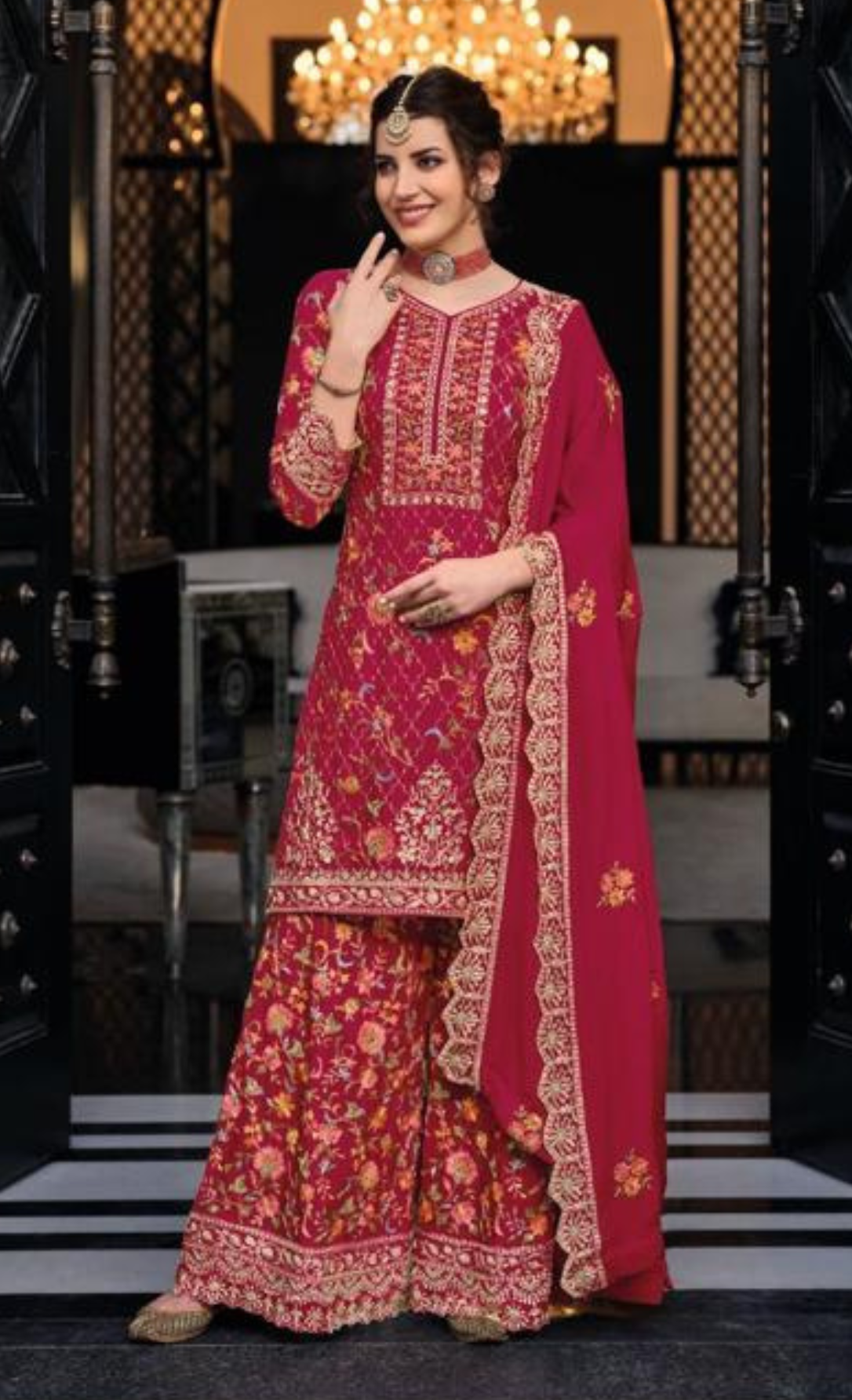 Stunning Red Color Designer Palazzo Suits For Women