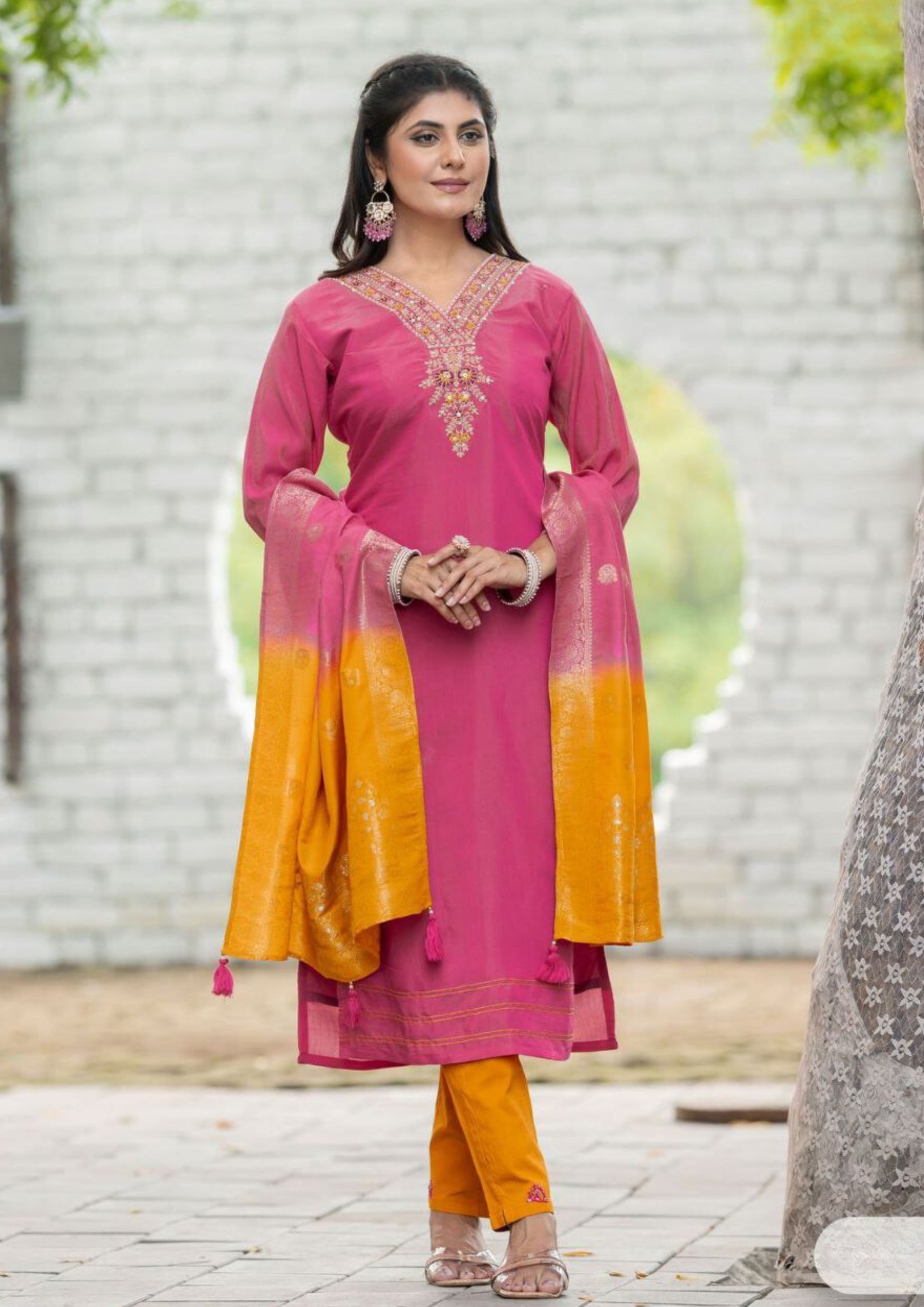 Appealing Pink Colored Simmer Thread And Hand Work Salwar Suits For Women