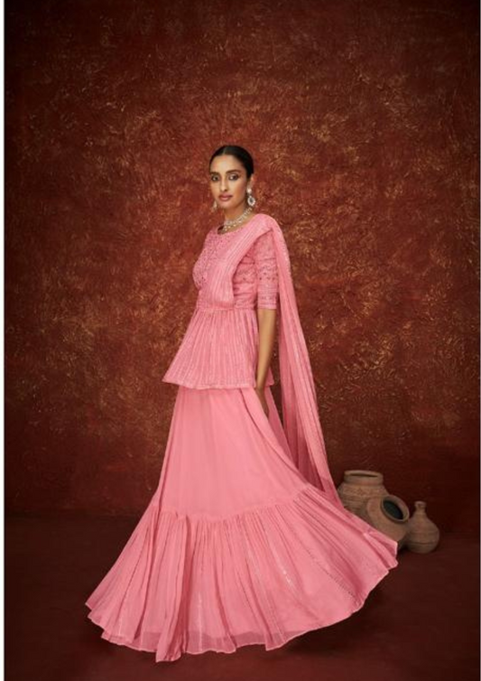 Alluring Pink Color Embroidery Salwar Suits With Sequins Work For Women