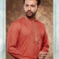 Red Color Poly Cotton With Digital Print Kurta For Men Near Me